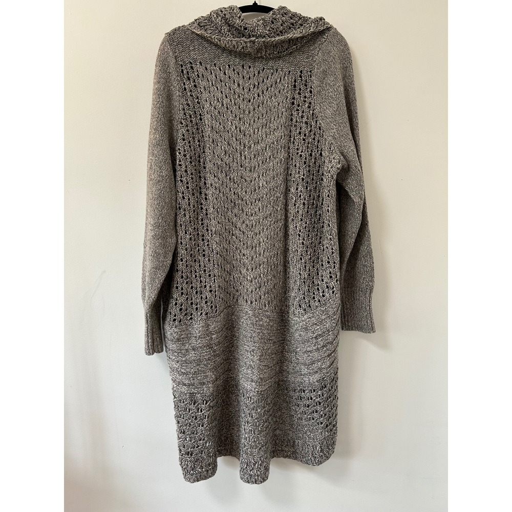 Eddie Bauer Peekaboo Cardigan Grey Marl Pointelle Knit Longline Sweater 2X New - Picture 6 of 10